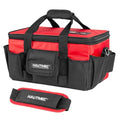 HAUTMEC 16-Inch Tool Bag, Heavy-Duty 1680D Tool Box with Padded Shoulder Strap, Double zipper, Trolley Sleeve, Wide Mouth Tool Case with Removable Divider for Quick Action - HT0401
