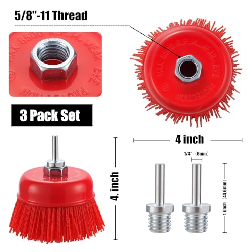 4” Nylon Filament Brush 3 Pack, 4 Inch Abrasive Nylon Bristle Cup Brushes