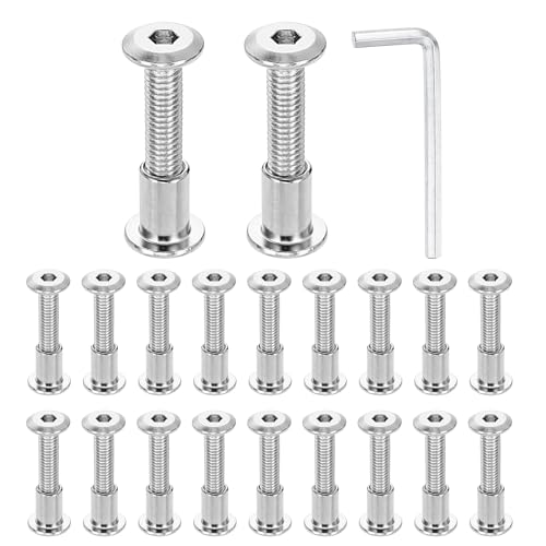 HARFINGTON 20 Set M6x30mm Hex Drive Socket Cap Bolt and M6x12mm Nuts with M4 Hex Wrench, Furniture Connector Bolts and Screws for Furniture Countersunk Belt, Silver - size: M6x30mm, M6x12mm