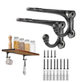 Shelf Brackets 4 Inch 2 Pack, Cast Iron Shelf Brackets for Wall Shelving, Rustic Shelving Brackets with Hooks Black, Heavy Duty Floating Brackets Wall Mounted - size: 2 Pack 4" Bracket