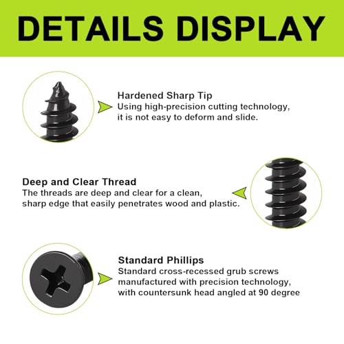 620 Pcs M3 Wood Screws Kit, Phillips Flat Head Small Screw Set - color: Black, size: #4--620PCS