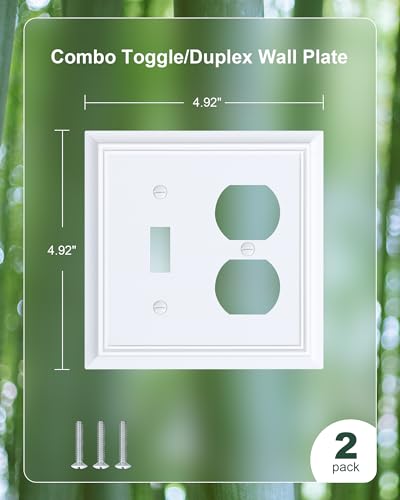 2-Pack Natural Bamboo Fiber Combo Toggle/Duplex Light Switch Cover Plate - color: Pure White, size: 1 Toggle/1 Duplex 2PK