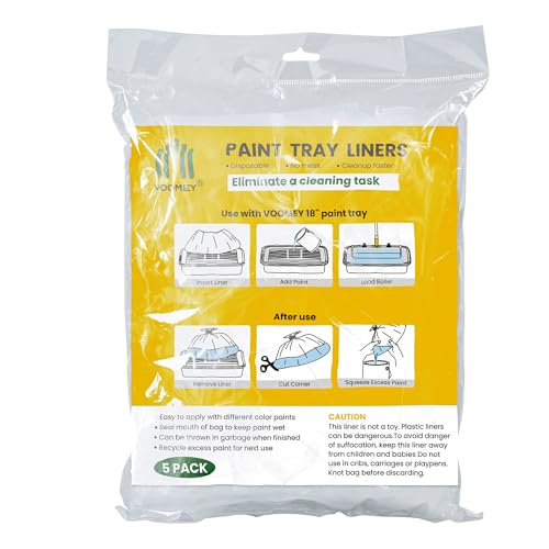 Voomey 18 Inch Paint Tray Liners, Plastic Paint Tray Liner 5 Packs for 18 inch Paint Roller Kit, Disposable for Quick Cleanup - size: 5 Pack 18” Plate Liner Pouch
