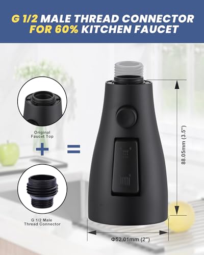 Metal Kitchen Faucet Spray Head Replacement 3 Modes with 9 Adapters - color: Matte Black