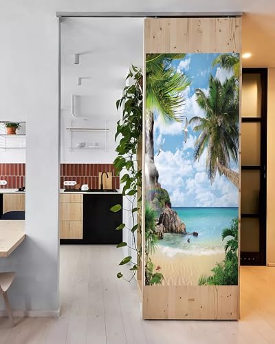 FLFK Door Mural Sticker - Beach,Peel and Stick,Combined Size 30.3"x78.7",Split into 2 Pieces - color: Mt579, size: 30.3"x78.7"