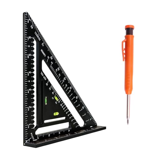 Foldable Carpenter Square 7 inch Angle T-Ruler Multi-Purpose Carpenter Tools, Rafter Square, Protractor, Ruler, Marking Gauge, Drill Gauge, Include Woodworking Pencil (Black-no jig) - color: Black-no jig