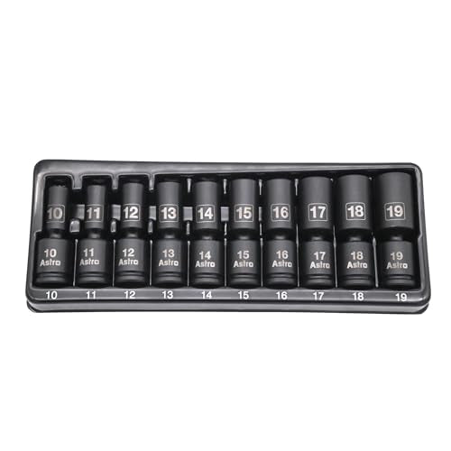 Astro Tools 78344M 10pc 3/8" Drive Mid-Length Pinless Universal Impact Sockets - Metric - size: 3/8" - No skips - 10-19mm Mid-Length