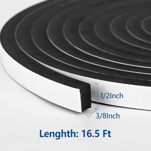 Kikerike Self Adhesive Foam Tape Weatherstrip 1/2In x 3/8In x 16.5Ft High Density Foam Insulation Strips Seal Weather Stripping with Strong Adhesive for Door and Window Sound Isolation Soundproofing - size: 1/2in x 3/8in x 16.5Ft
