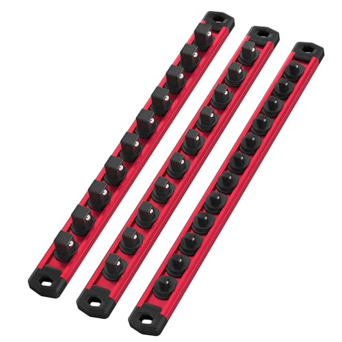 WORKPRO Magnetic Socket Organizer Set, 3-Piece 1/4” 3/8” 1/2” Socket Rails - color: Red, size: 3 Pieces-1/4", 3/8", & 1/2" DR