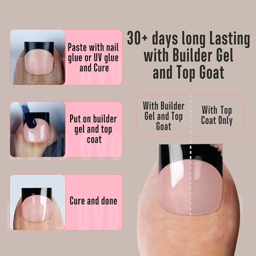 NOVO OVO Halloween Black French Tip Toe Nail Tips Press on, BABY PINK Sharp Square Pre-Designed Soft Gel False Toenail Extension, Medium Wide Fake Toenails, Full Cover Acrylic for DIY 15 Sizes 240 pcs - color: Sharp Square Black French Tip Baby Pink
