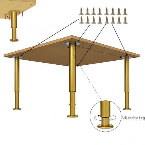 4Pcs Brass Adjustable 3.1-4.7 Inch Metal Furniture Legs for Cabinet Sofa - color: Brass, size: 3.1"- 4.7"-Set of 4