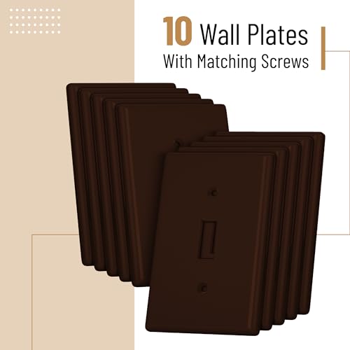 Bates- Light Switch Plates, 10 Pack, Brown, Light Switch Cover Plate, Single Switch Plate Cover - color: Brown, size: 10 Pack, Standard-Size