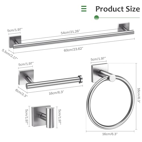 5 Pieces Brushed Nickel Towel Bar Set,Towel Racks for Bathroom Stainless Steel Wall-Mounted Bathroom Hardware Accessories Set 23.6 Inch Towel Holder - color: Brushed Nickel