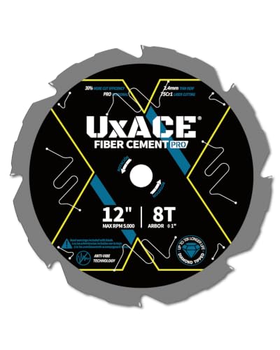 12-Inch 8-Tooth Circular Saw Blade with 1-Inch Arbor, Hardie Blade for Fiber Cement Cutting & Laminate Flooring, Polycrystalline Diamond Tipped(PCD) Saw Blade, Thin Kerf Design - size: 12", 1‘’ Arbor, 8T