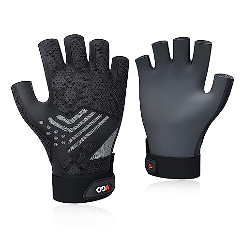 Vgo... NGG X1 Seamless Utility Gloves, Half Finger Mechanic Synthetic Leather Gloves,Knuckle Impacted Work Gloves - color: Black, size: Medium(1 Pair)