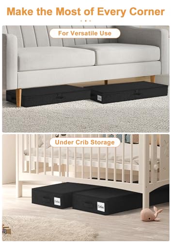 punemi 4.5 in Tall Low Profile Under Bed Storage Containers, 2 Pack, Black - color: Black, size: 2 Pack-4.5 inch Tall-Structured