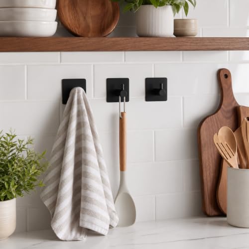DELITON 4 Pack Adhesive Towel Hooks, Heavy Duty Stainless Steel No Drill - color: Black-102H