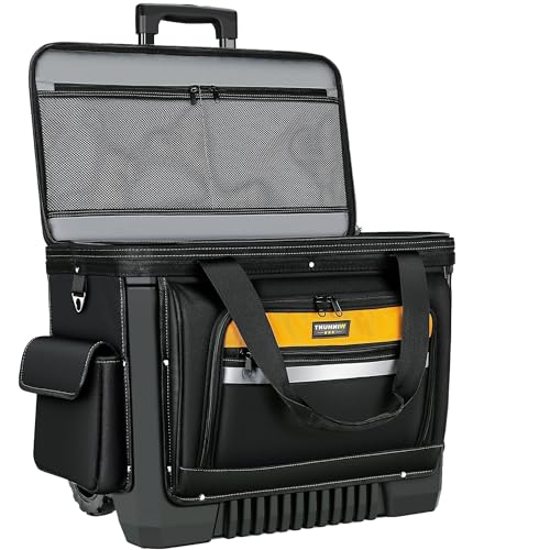 Large Rolling Tool Bag with Big Wheels, Waterproof Roller Tool Box, Big Wheeled Tool Backpack with Multiple Pockets(Yellow, Extra Large)
