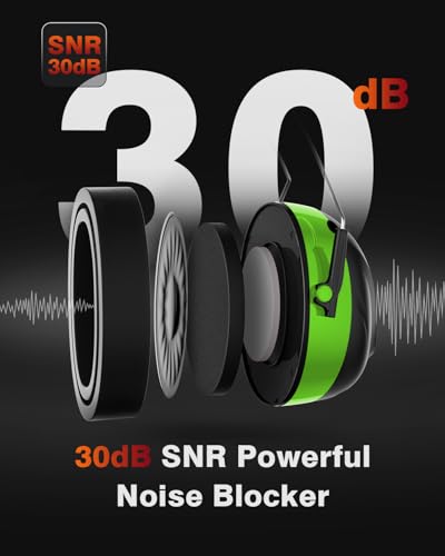 Qozybuds Gel Cushions Ear Muffs, Bluetooth 6.0 Hearing Protection Headphones with 1200mAh Battery, 120H Working Time, 30dB SNR, Larger Buttons for Easy Operation, Superior Stereo Sound Quality - color: Green-black