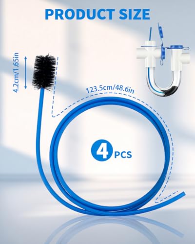 4 PCS Condensate Trap Flexible Drain Brush, 48 Inch Drain Line Cleaning Brush, Condensate Traps Clean for Condensate P-Trap and HVAC Systems