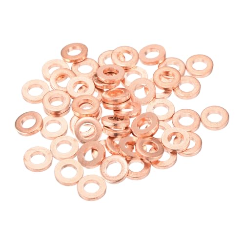 MECCANIXITY 52 Pcs Flat Copper Washers, 5x10x2mm Copper Upgraded Flat Metric Sealing Crush Ring Washers for Hydraulic Fittings Screw Bolt Nut Electronic Repair - size: 5x10x2mm