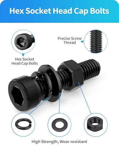 Metric Screw Assortment, 2000PCS Metric Bolt Assortment Kit M2 M3 M4 M5 Machine Screws with Lock & Flat Washers, Grade 12.9 Alloy Steel Hex Socket Head Cap Screws Nuts and Bolts Kit (Black) - size: M2M3M4M5 2000PCS (Black)