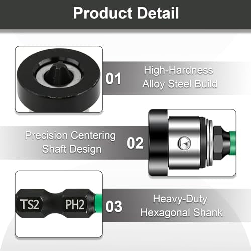 6pcs Drywall Screw Setter Set, 1/4" Hex Adjustable Depth Positioning Bits with 60mm Magnetic Bit Holder Extension Bar, Magnetic Positioning Screwdriver Bits, for Sheetrock and Plasterboard Screws - color: Green