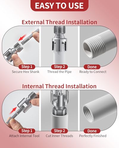 3PCS PVC Pipe Threader Kit for Drill,Internal & External Threads