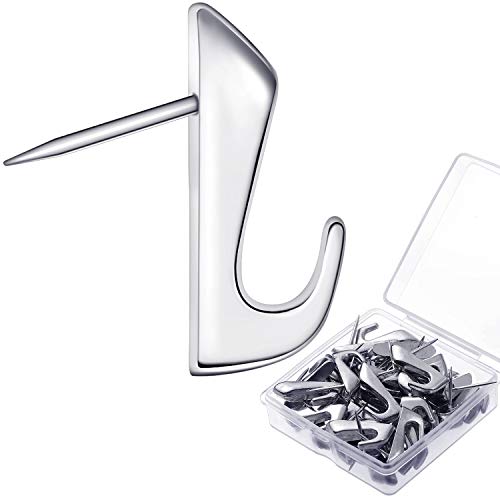 Hotop 30 Pcs Push Pin Hooks 20 Lbs Picture Hanger, Silver - color: Silver