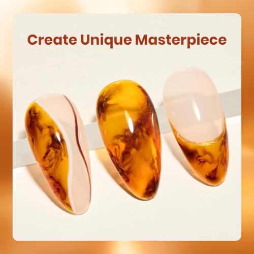 Beetles Fall Gel Polish Set with Blooming Gel, Amber Tortoise Marble Effect - color: A - Amber Brown | Amber Attraction