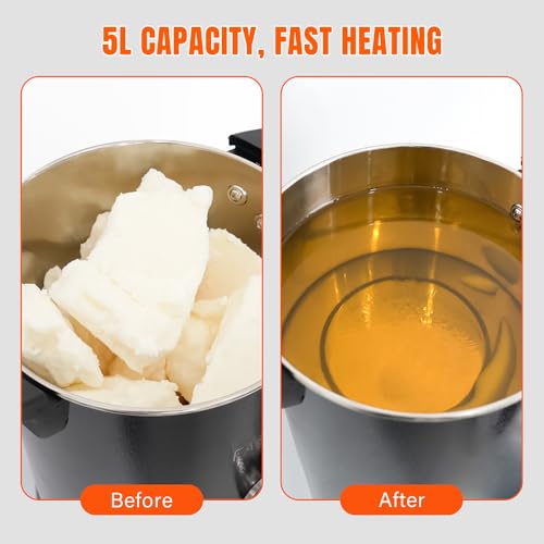 FAST MELT 5 Liter Wax Melter for Candle Making, Electric Wax Melting Pot with Easy Pour Spout & 30-110C Temp Control, Easy Clean for Home Candle Business Starter (Heat Gun + Gloves + Measuring Cup)