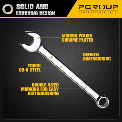 5/8" SAE Combination Wrench, CR-V Steel with Mirror Polish, 12-Point Design, 15-Degree Offset, Perfect for Auto Repair, Household, Car & Truck Emergency - size: 5/8"