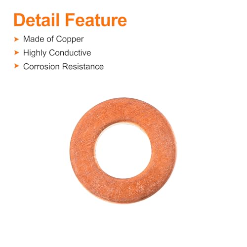 MECCANIXITY 52 Pcs Flat Copper Washers, 5x10x1mm Copper Upgraded Flat Metric Sealing Crush Ring Washers for Hydraulic Fittings Screw Bolt Nut Electronic Repair - size: 5x10x1mm