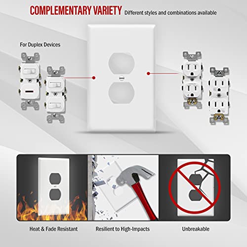ENERLITES Duplex Receptacle Outlet Wall Plate, Jumbo Outlet Covers, Gloss Finish, Oversized 1-Gang 5.5" x 3.5", Polycarbonate Thermoplastic, 8821O-W, White (Pack of 2) - color: White, size: Over-Size (Pack of 2)