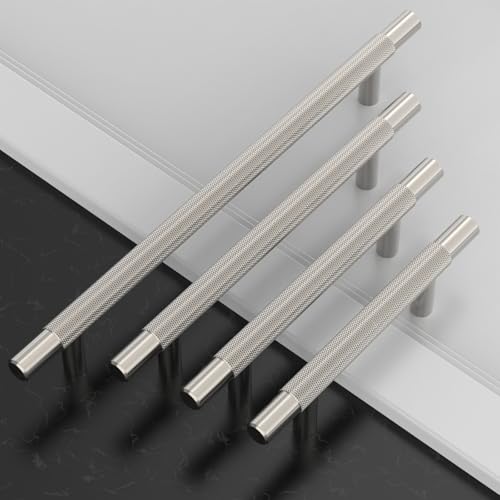 Amerdeco 10 Pack Brushed Satin Nickel Knurled Cabinet Pulls 6.3 Inch Hole Centers Kitchen Cabinet Handles Hardware Kitchen Handles for Cabinets Handles IH0006 - color: Brushed Satin Nickel, size: 6.3"/160MM Hole Center