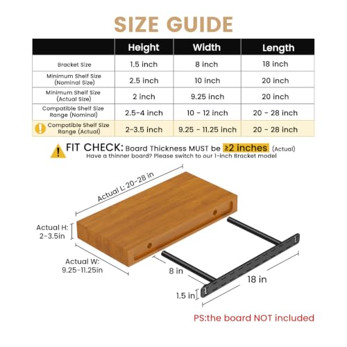2pcs Floating Shelf Hardware Heavy Duty Hidden Shelf Brackets Support,Wall Mounting Invisible Floating Shelves Bracket with Jig (18" x 8" x 1.5" with Tools) - size: 18" x 8" x 1.5"