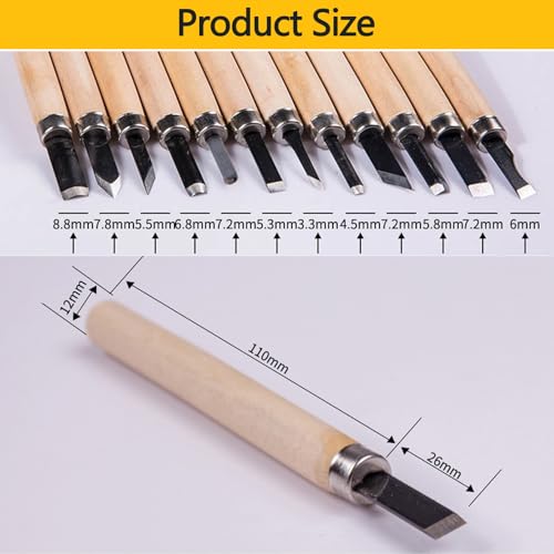 Wood Carving Tools Set, 12-Pcs Wood Whittling Kit with Canvas Roll Bag, Wood Carving Knife Kit for Beginners, Kids & Adults, DIY Craft Gift Set
