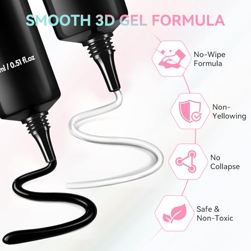 Makartt 3D Nail Gel, 2 Pcs Clear & Noir Sculting Gel for DIY Nail Designs - color: A13-Clear&Noir