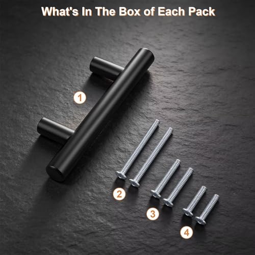 Probrico 30 Pack Holes Centers(64mm) 2.5inch Flat Black Kitchen Cabinet Pulls, Stainless Steel Dresser Drawer Handles, 4inch Length Modern T Bar Pull Handle for Bedroom - size: Center to Center: 2.5 inch