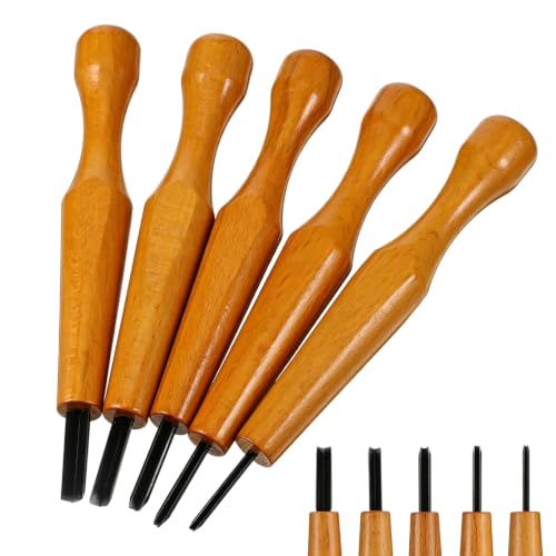 KongTiva 5 Pcs Linocut Carving Tools Set, Triangular Linoleum Wood Carving Knife Chisel V Shaped Tools for Linocut Printmaking & Woodcarving (1.5mm, 2mm, 3mm, 4mm, 5mm)