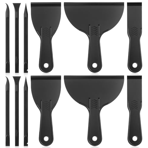 6 Pcs Plastic Putty Knife Scraper and 6 Pcs Flexible Carbon Fiber Plastic Scraper Tool, Non Scratch Scrapers Tool for Tight Spaces Label Scrapers Pen Shaped for Car Cleaning, Small Crevices, Drywall