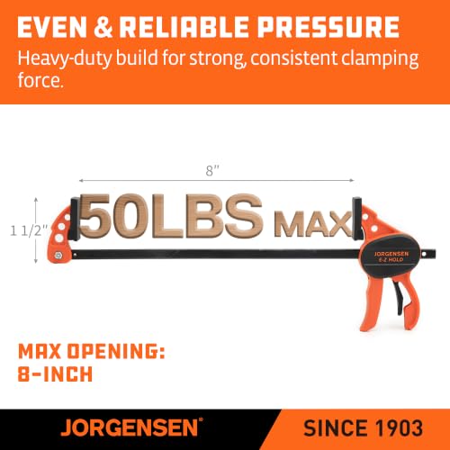 JORGENSEN E-Z Hold 2-Pack 8" One Hand Hobby Bar Clamps for Woodworking - size: 8"