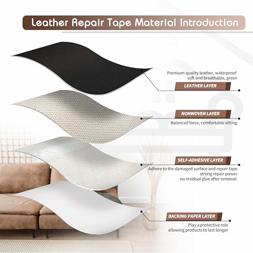 KING MOUNTAIN Leather Repair Patch,4 x 63 Inches self Adhesive Leather Repair Tape for Damaged Leather Furniture, Sofa Seating,Car Seats, Leather Goods（Fine Grained Black） - color: Fine Grained Black, size: 4" x 63"
