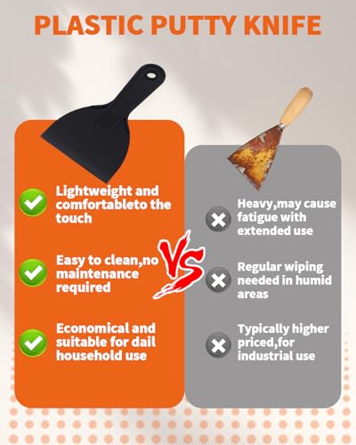 18 PCS Plastic Putty Knife, Includes 12 Plastic Putty Filler Knife and 6 Scrapers Tool, Flexible Putty-Scraper for Spackling, Repairing Drywall, Removing Wallpaper, Applying Mud or Plaster