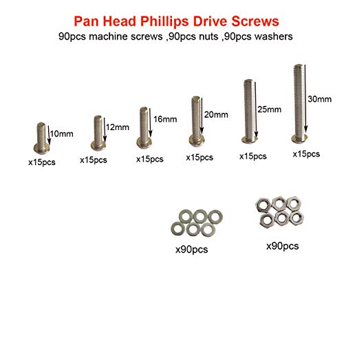 M4-0.7 x 10mm,12mm,16mm,20mm,25mm,30mm Pan Head Phillips Machine Screws,18-8 Stainless Steel Bolts Nuts Washers Screws Assortment Set (M4 Pan Head Phillips Screws) - size: M4 Pan Head Phillips Screws