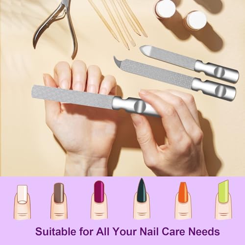 Stainless Steel Nail File (3 Pack) for Natural Nails, Metal Nail Files with Sharp Pointed Tip Fingernail File Sheath Case Double Sided Reusable Flat File Manicure Tool Home Salon Travel Use Men Women - size: 3 Pack Stainless Steel Nail File with PU Case