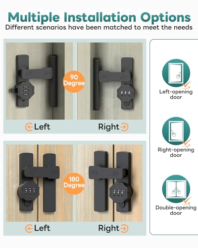 Keyless 90/180 Degree Sliding Barn Door Lock Latch, Black-2PCS - color: Black-2PCS