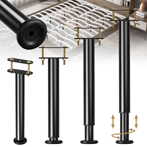 4 Pcs Adjustable Bed Frame Center Support Legs, Heavy Duty Cold Rolled Steel Bed Slat Support Legs With Wider Base, Bed Frame Leg Replacement, Furniture Support Reinforcement Kit, Height 13.8"-23.6" - size: 13.8'' - 23.6'' 4Pcs