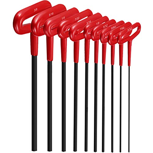 Honoson 10 Pcs T-Handle Allen Hex Key Wrench Set 9 Inch 3/32-3/8,Red - color: Red