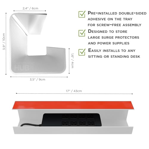 Scanfield Under Desk Cable Management Tray, No-Screw, 17-Inch, 2-Pack White - color: White, size: 2pcs Self Adhesive